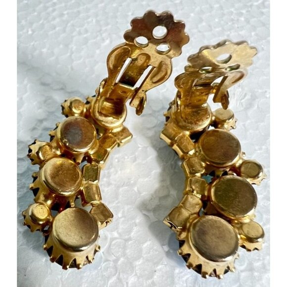 Vtg Weiss Blue Aurora Borealis Crystal Clip-On Earrings 1.25" Signed 50s Glam - Picture 9 of 10